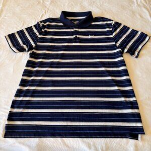 Under Armour Heat Gear Golf Outdoor Polo Blue, Gray Stripes Size XL Loose